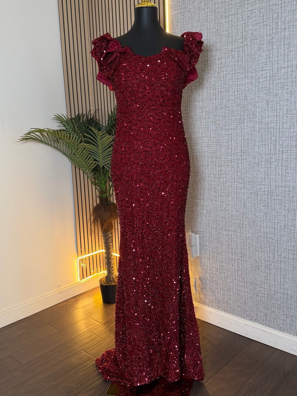 Elegant Burgundy Sequin Evening Gown